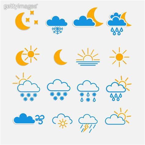 Vector Set Of Weather Icons Sun And Rain Wind And Snow And Many