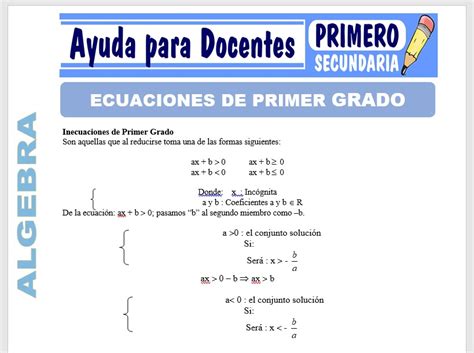 Ecuaciones De Primer Grado Para Primero De Secundaria Ayuda Para Docentes