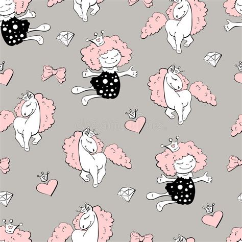 Seamless Pattern With Unicorns Donuts Rainbow Confetti And Other