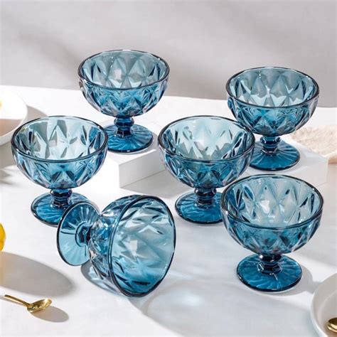 Buy Nestasia Blue Set Of 6 Textured Stemmed Stylish And Unique Dessert Bowl Dessert Glasses