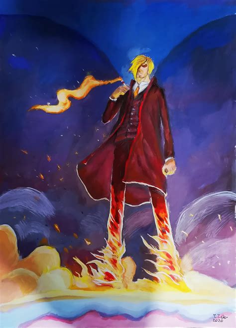 Sanji (diable jambe) by me using guash took me 2 days to finish it : r/OnePiece