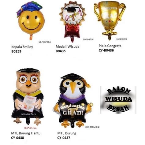 Jual Balon Foil Besar Tema Wisuda Congrats Smiley Owl Piala Medali