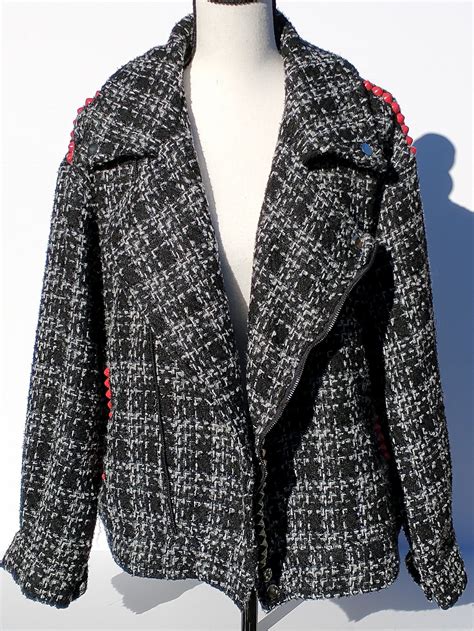 Tweed Moto Jacket Queen Of Hearts Etsy