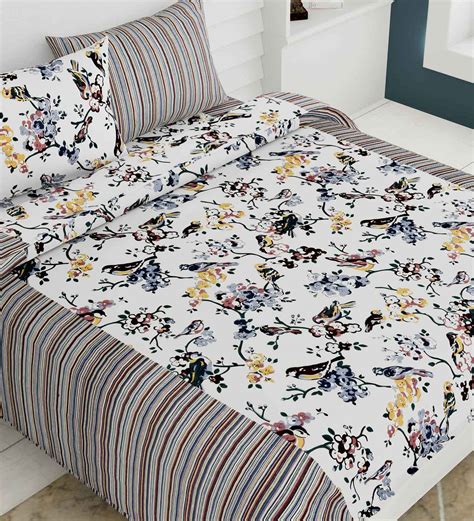 Buy Brown Floral 144 Tc 100 Cotton King Sized Bed Sheets With 2 Pillow