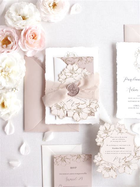 Nude Wedding Invitation Rose Floral Wedding Invitation French Provence Invitation Floral