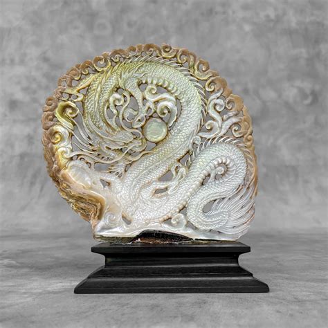 No Reseve Price Mother Of Pearl Shell On A Custom Stand Dragon