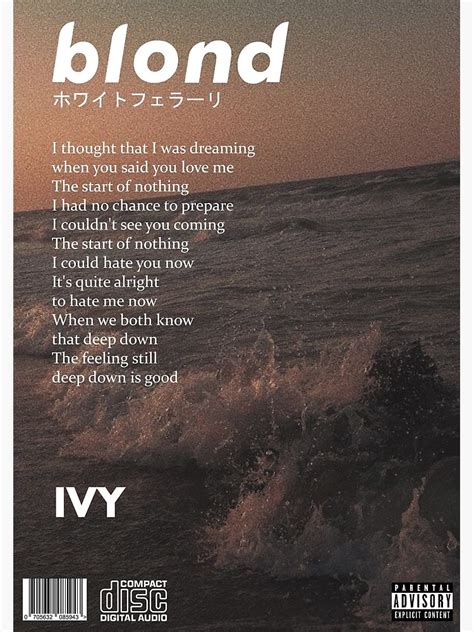 Frank Ocean Blonde Ivy Poster Poster By Pilowtek Redbubble Room