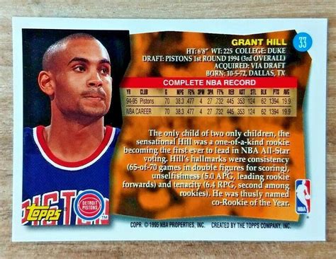 1995 96 TOPPS GRANT HILL CARD 33 NR MINT DUKE DETROIT PISTONS SUNS