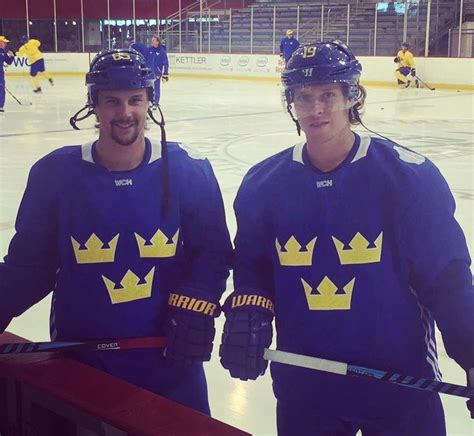 Nicklas Backstrom Poses With Erik Karlsson During Team Sweden Practice