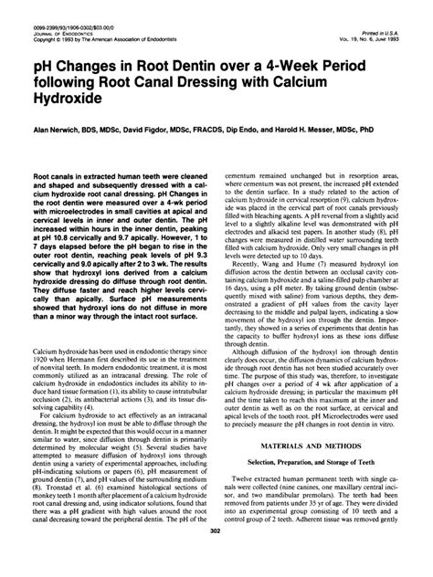 PDF PH Changes In Root Dentine Following Calcium Hydroxide Intracanal