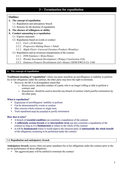 Termination for Repudiation - Contracts B | LAW5005 - Principles of ...