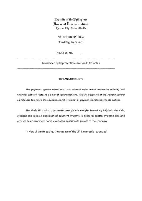 Draft Payment Systems Bill Pdf