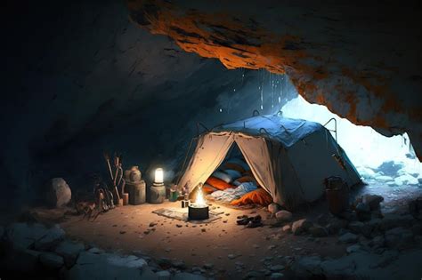 Premium Photo | Camping in the cave