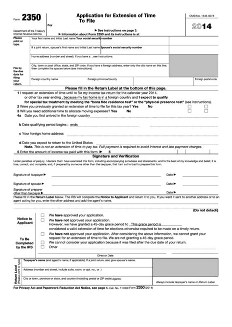 Fillable Form Application For Extension Of Time To File U S