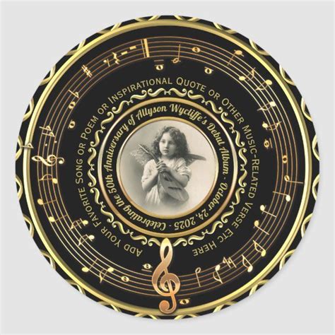 Musician Music Note Commemorative Photo Gold Black Classic Round