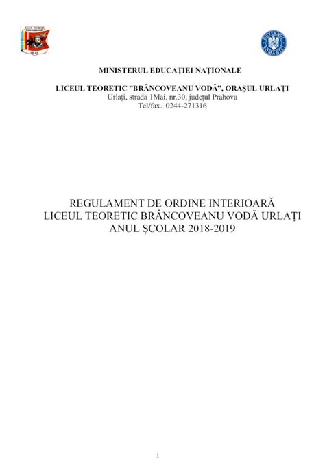 PDF REGULAMENT DE ORDINE INTERIOARĂ LICEUL TEORETIC liceulurlati