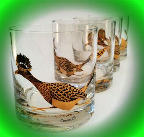 Couroc Glasses Low Ball Rock Glasses Roadrunner Collectible