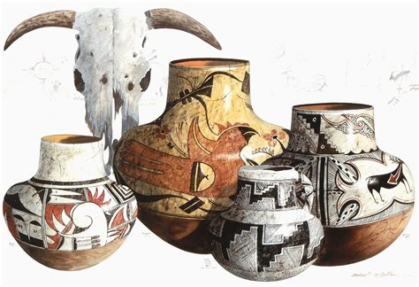 Lot Michael McCullough Untitled Pueblo Pottery And Skull