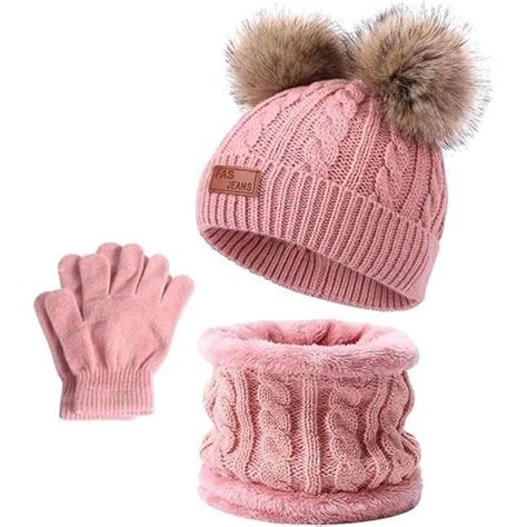 Enfants Bonnet Tricot Charpe Gants Ensemble Bonnet Echarpe Enfant