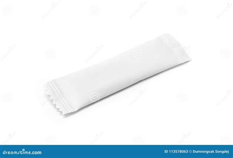 Blank Packaging Sugar Paper Sachet Isolated On White Background Stock