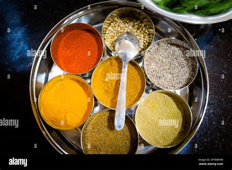 Traditional Way Of Preparing Indian Food Fresh Herbs And Spices