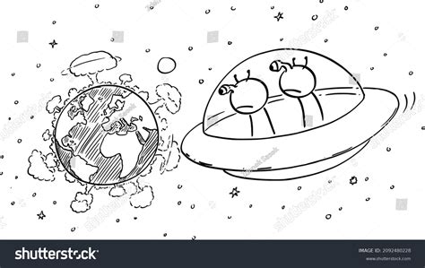 Vector Cartoon Stick Figure Drawing Conceptual Illustration Space Over