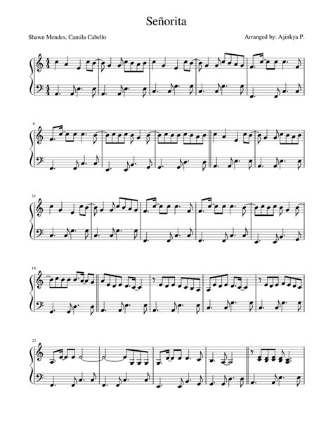 Señorita Shawn Mendes And Camila Cabello Sheet Music For Piano Solo