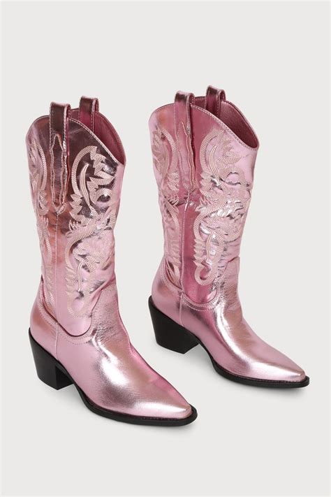 Billini Danilo Pink Metallic Embroidered Boots Western Boots Lulus