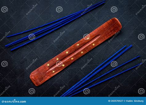 Air Freshener Sticks On Dark Blue Background Top View Stock Image