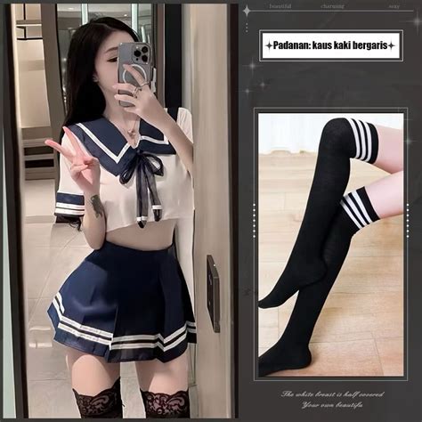 Jual Sexy Lingerie Cosplay Seragam Siswa Hot JK Atasan Rok Stoking Seksi Shopee Indonesia