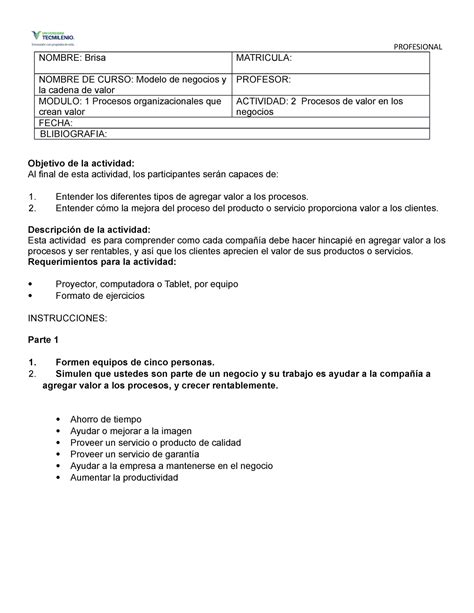 Actividad Modelos De Negocios Y La Cadena E Valor Modelos De