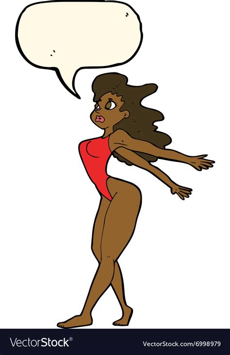 Cartoon Sexy Woman In Swimsuit With Speech Bubble Vector Image