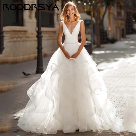 RODDRSYA Vestido De Novia Sexy Con Cuello En V Espalda Descubierta L