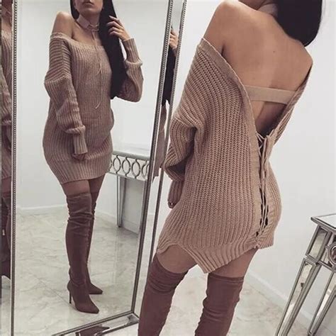 2016 Fashion Lace Up Knitted Sweater Women Sexy V Neck Loose Long