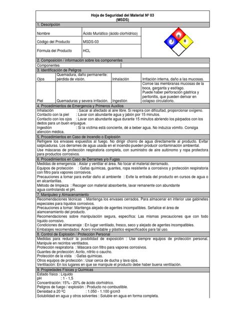 Hoja De Seguridad Del Material No 03 Msds Información Sobre Riesgos