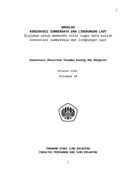 Docx Konservasi Ekosistem Terumbu Karang Dan Mangrove Dokumen Tips