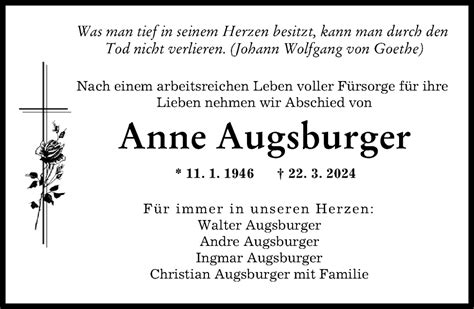 Traueranzeigen Von Anne Augsburger Augsburger Allgemeine Zeitung