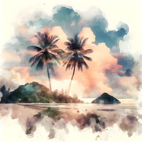 Premium AI Image Watercolor Painting Of Palm Trees