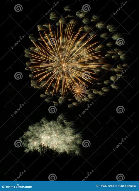 Varios Coloridos Fuegos Artificiales Explotan En El Oscuro Cielo En