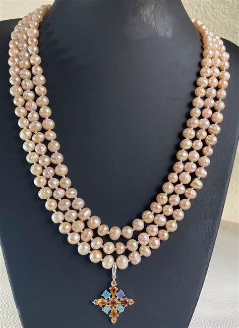 Uniek Lange Ketting Van Natural Pink Pearl Met Kruis Catawiki