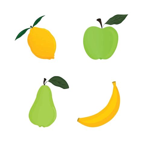 Premium Vector Set Of Fruits Lemon Apple Pear Banana Vector