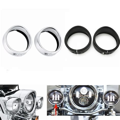 Visor Style Headlamp Trim Ring 4 5 Auxiliary Lamp Black Chrome Visor