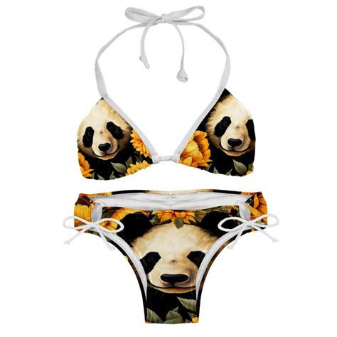 Panda Sunflower Detachable Sponge Adjustable Strap Bikini Set Two Pack