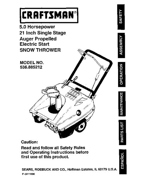 Craftsman Inch Auger Propelled Snow Blower Owners Manual