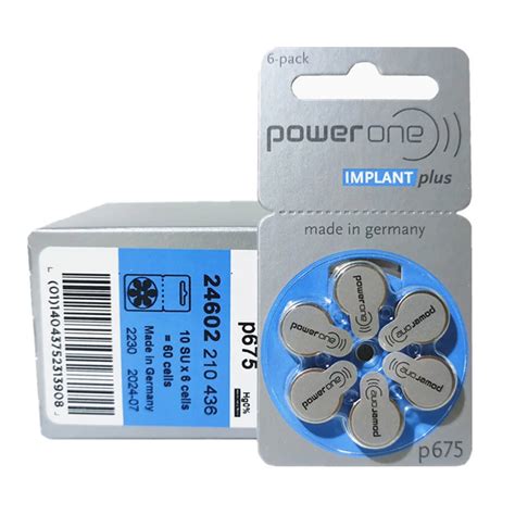 Powerone Zinc Air Hearing Aid Batteries P675 For Implants And High Power Hearing Aids