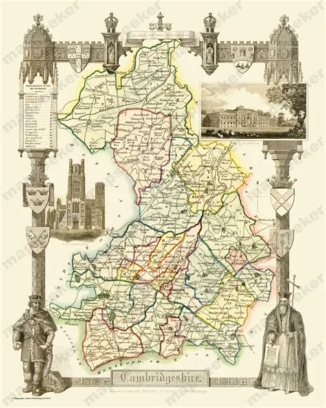 Old Map Of Cambridgeshire By Thomas Moule X Photographic