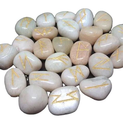 High Quality Moonstone Elder Futhark Rune Set Gemstone Runic Set For