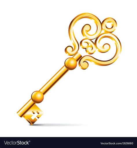 A Golden Key With An Ornate Design On The Front And Back Side Isolated