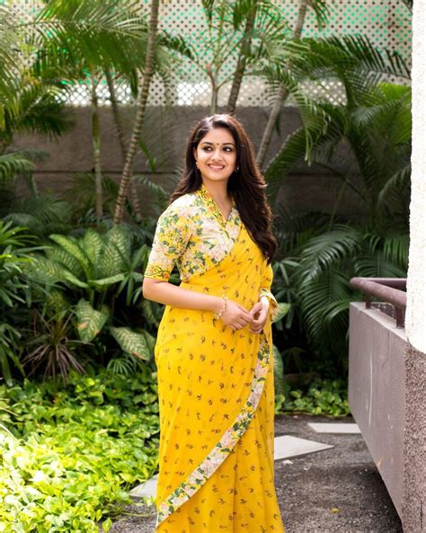 Keerthy Suresh In Yellow Saree At Nadigaiyar Thilagam Promotions South Indian Actress