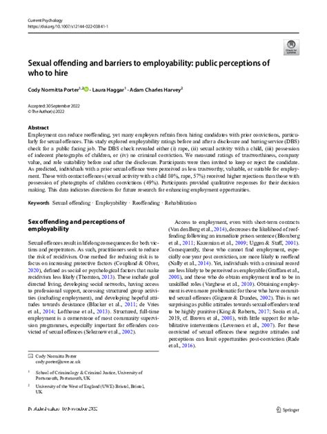 Pdf Sexual Offending And Barriers To Employability Public